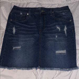 Distressed denim skirt